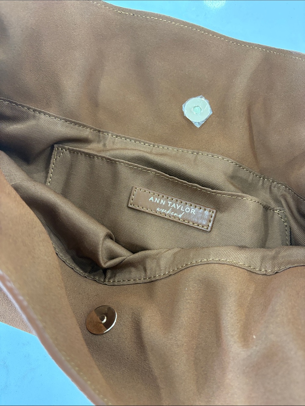 Ann Taylor Cognac Brown Suede Drawstring Shoulder Bag Purse - Picture 14 of 14